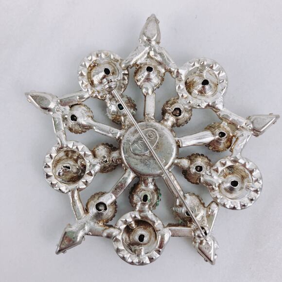 VTG KJL Kenneth Lane Snowflake Brooch AB Striped Blue Rhinestone Silver-tone 60s - Picture 6 of 8